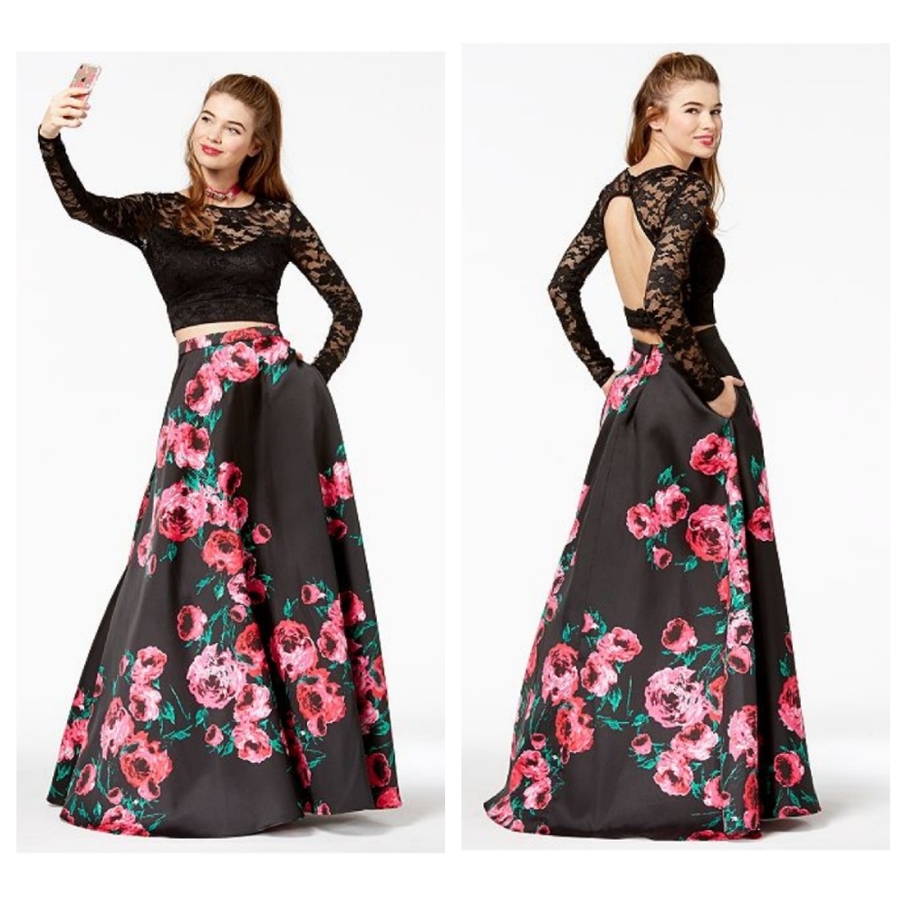 B. Darlin 2 piece floral lace gown